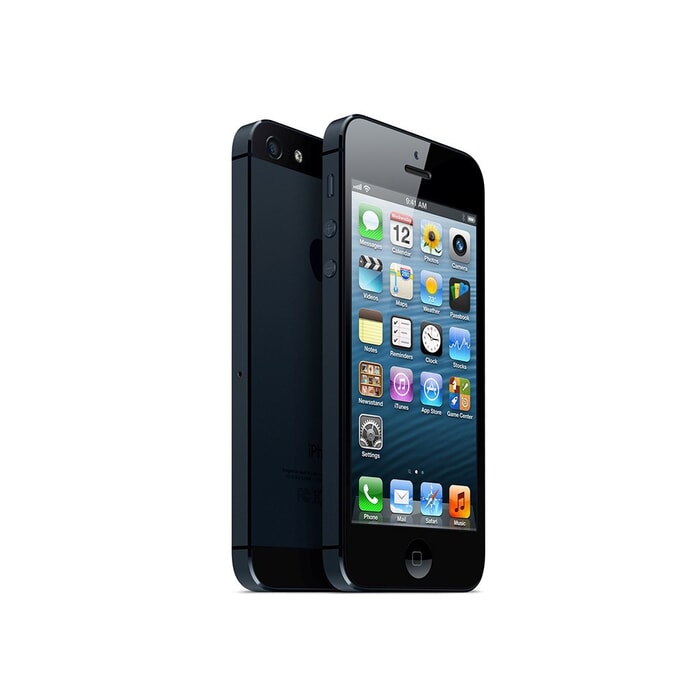Apple iPhone 5, 4 Zoll (10.2 cm), 1136 x 640, LED, 1 GB RAM, 16 GB Speicher, iOS7, 4G, Nano-SIM, black B-Ware, Ansicht von Vorne und Seite Apple iPhone 5, 4 Zoll (10.2 cm), 1136 x 640, LED, 1 GB RAM, 16 GB Speicher, iOS7, 4G, Nano-SIM, black B-Ware, Ansicht von Vorne und Seite