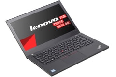 Lenovo Thinkpad T470, Ansicht schräg von vorne, aufgeklappt, eingeschaltet