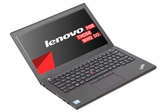 Lenovo ThinkPad X270 - Ansicht schräg von vorne links, aufgeklappt, eingeschaltet, mit sichtbarer Webcam