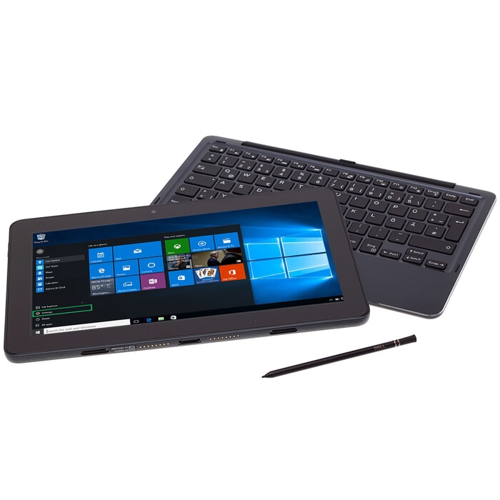 Dell Latitude 5175, IPS 10,8 Zoll Full HD 1.920 x 1.080 Multitouch, 8GB, 256GB SSD, Schwarz, A-Ware, Ansicht von oben mit Tastatur und Stift Dell Latitude 5175, IPS 10,8 Zoll Full HD 1.920 x 1.080 Multitouch, 8GB, 256GB SSD, Schwarz, A-Ware, Ansicht von oben mit Tastatur und Stift
